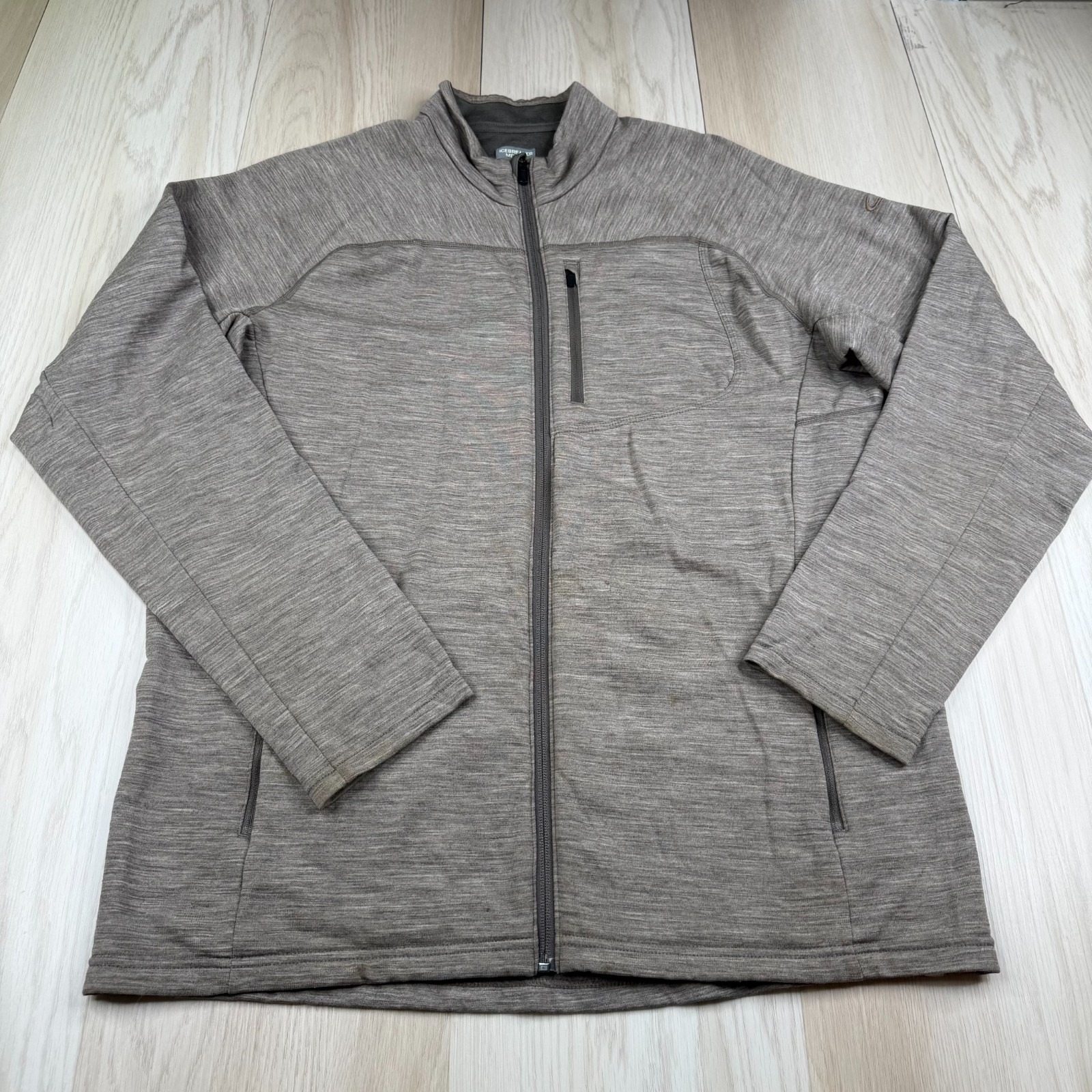 Icebreaker Mens Light Brown Full Zip Up Long Sleeve Pocket Sweater Size L